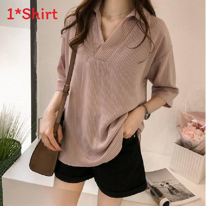 Striped Loose Fit Shirt For Women With Polyester Fabric Summer Casual Wear