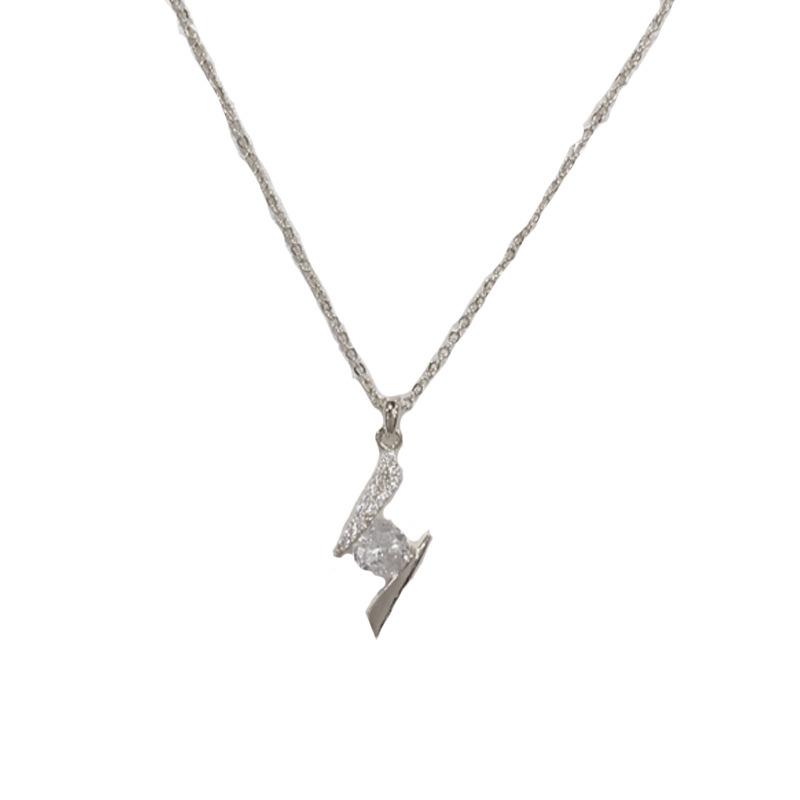 Fashion Minimalist Rhinestone Lightning Pendant Clavicle Necklace Light Luxury Versatile Jewelry For Women