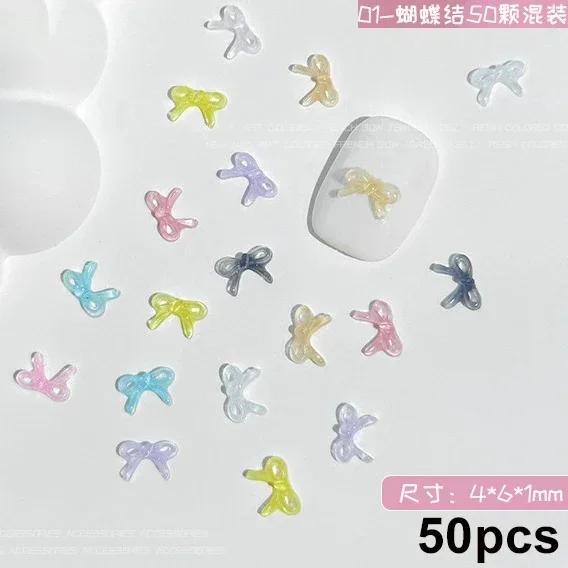 French Ribbons Colorful Resin Cute Bowknot Charm Leopard Print Bow Tie Nail Art Decorations Manicure Tools Accessories Wholesale