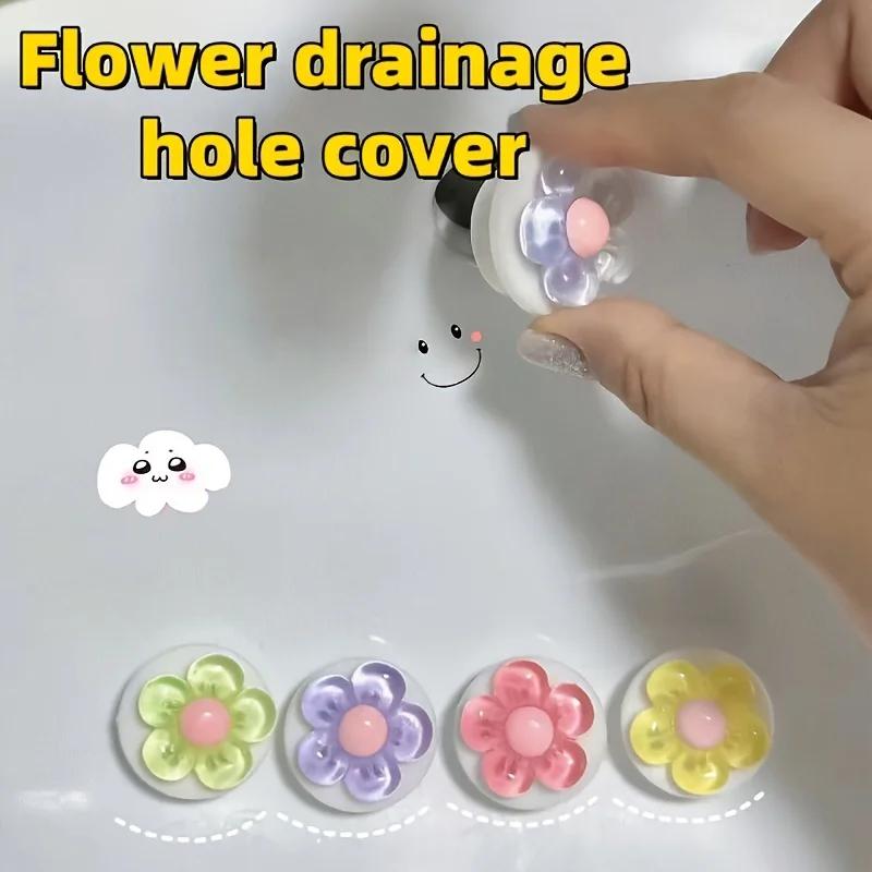 4pcs Decorative Flower-Shaped Drain Cover,Leak-Proof Basin Overflow Stopper, Fits Washbasins and Sinks, Simple to Install