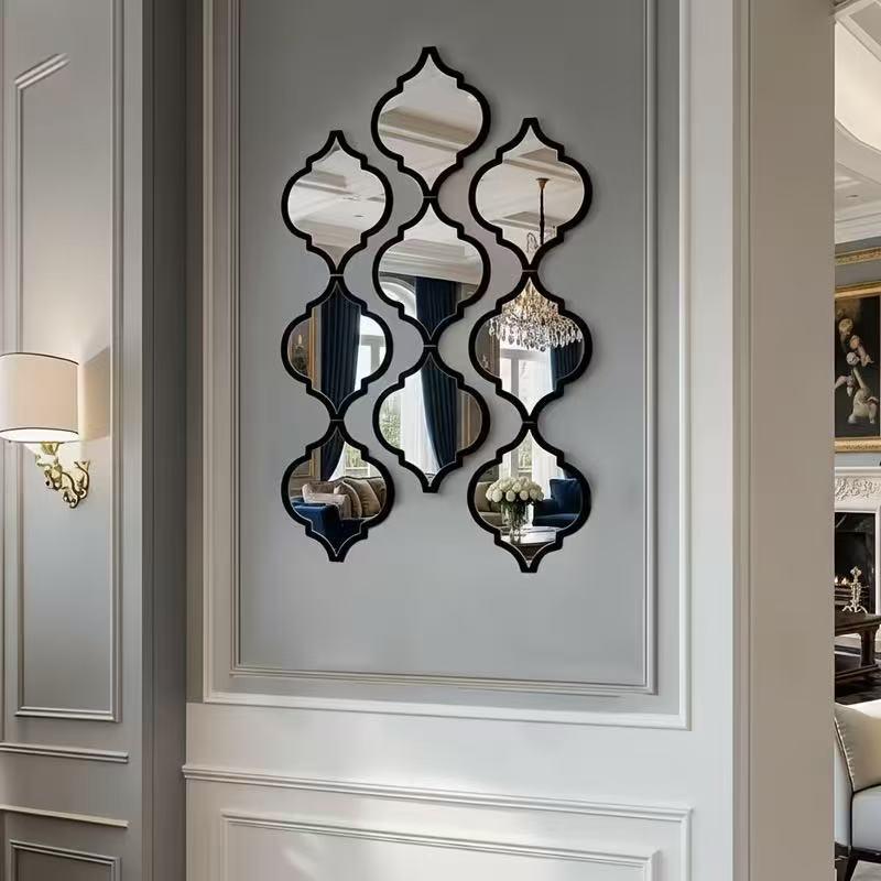Moroccan Double-Layer 3D Acrylic Rhombus Wall Mirror Sticker for Living Room Entrance