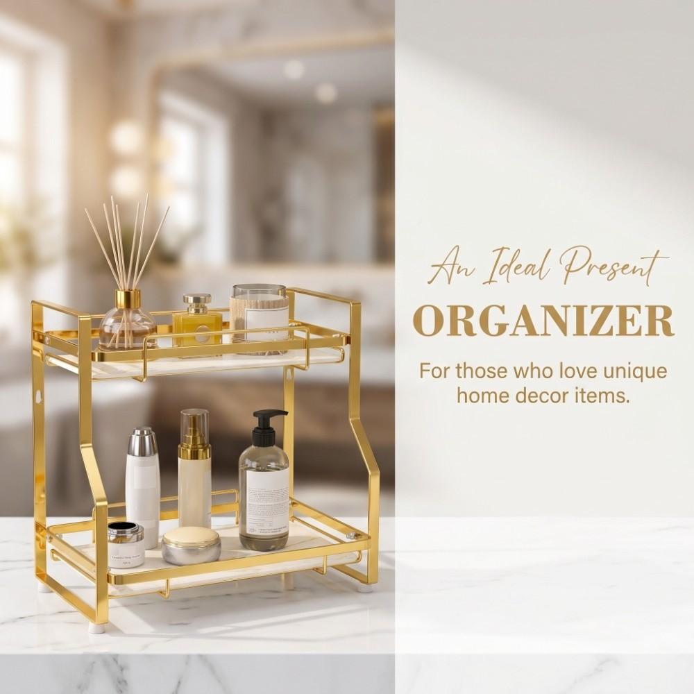Iron Standing Rack White and Gold Organizer Shelf Living Room Bedroom Kitchen Bathroom