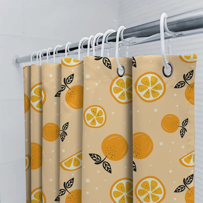 Modern Style Lemon Print Bath Shower Curtain Set for Bathroom Decor Orange Yellow Floral Pattern Made with Waterproof Polyester