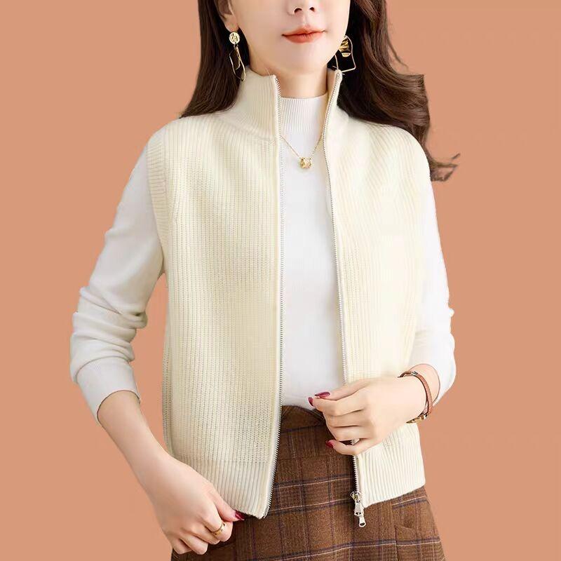 DIMANAF 2025 Autumn Winter Women Sweaters Vest Tops Knitted Basic Sleeveless Zipper Outerwear