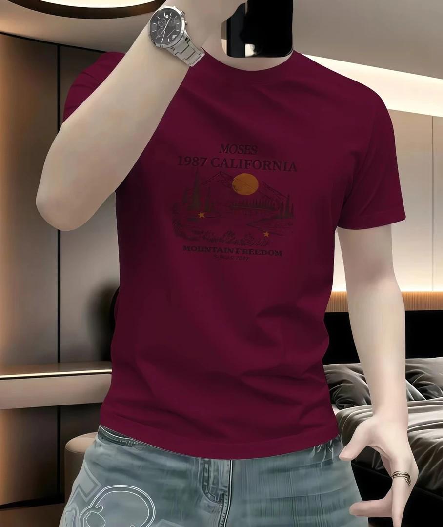 

Men s Versatile Heavyweight Short-Sleeve Cropped T-Shirt - Trendy Print, Casual Round Neck, Plus Size Options M вино красного