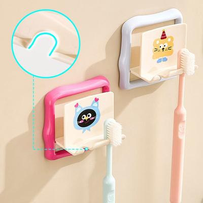 Wall Mounted Toothbrush Hooks Dopamine Punch-free Toothbrush Cup Shelves Cartoon Toothbrush Storage Rack for Household Bathroom