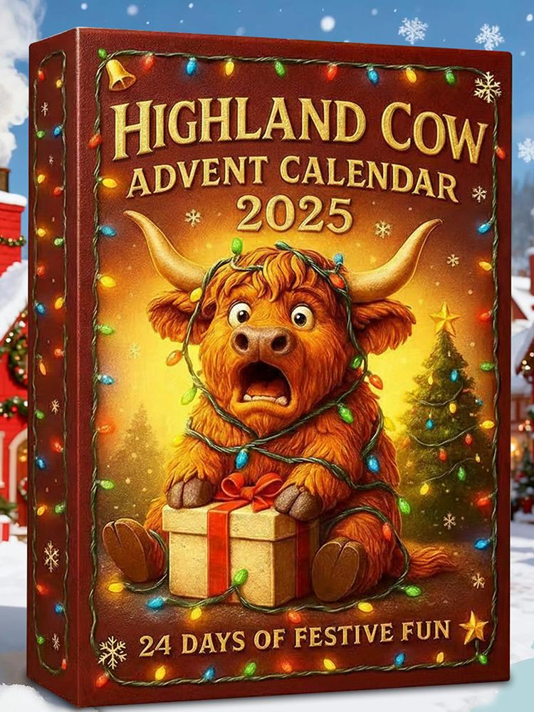 Highland Cow 24 Days Christmas Countdown Calendar with 24 3D Cow Ornaments Christmas Advent Calendar Advent Countdown Calendar