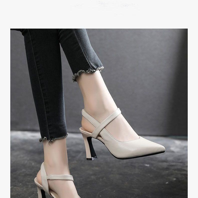 Pointed Sandals Women's Small Size Bag Head Soft Leather Summer 2025 New Middle Heel Empty Soft Leather Fine Heel Spring and Summer Women's Shoes