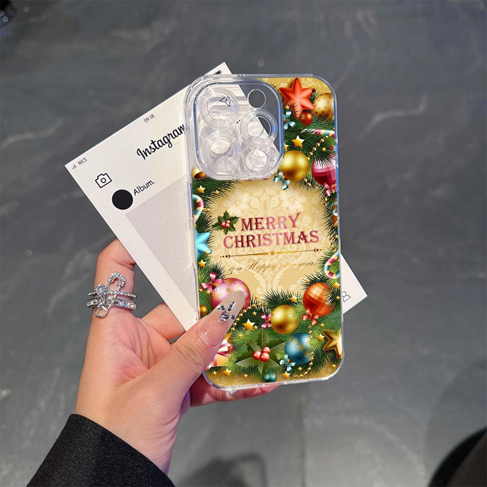 Ae106 Happy New Year art Merry Christmas Magsafe Transparent Cases for Samsung S23 S24 Ultra S21 iPhone 16 Pro Max Magnetic Wireless Charge Back Cover