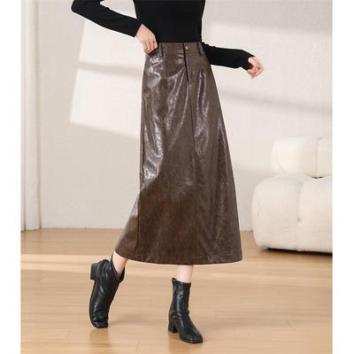 Retro Modern PU Leather Midi Skirt