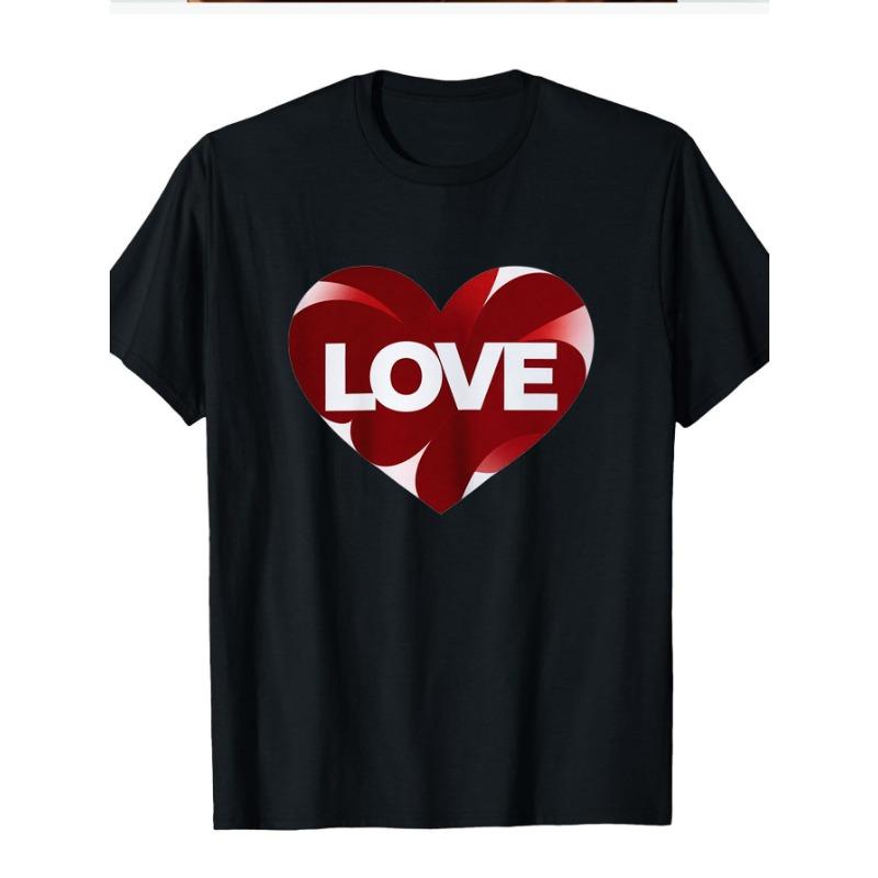 European sizes Men'S T-Shirt with Heart Design And 'LOVE' Slogan, a Short-Sleeved Adult Tee Featuring Love Prints
