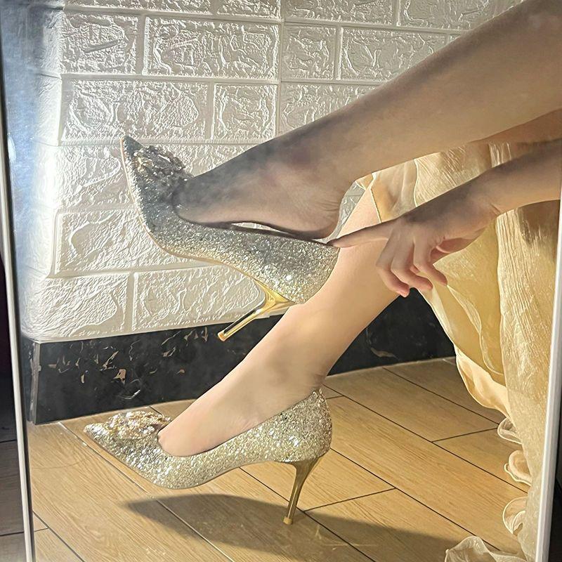 

Full of diamond wedding shoes, female Xiuhe wedding dress two wear crystal shoes, new bridal shoes, high heels are not tired of rhinestones 39