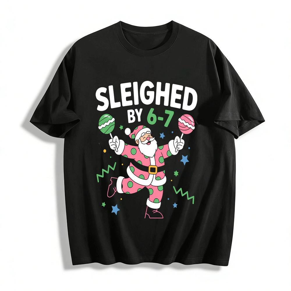 

Funny Color Block Santa Print Christmas Casual Top Pure cotton T-shirt XXS