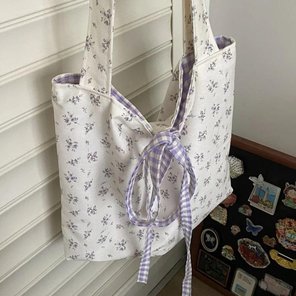 Large Capacity Printed Tote Bag Fashion Sweet with Bowknot  Storage Handbags Canvas Handbag