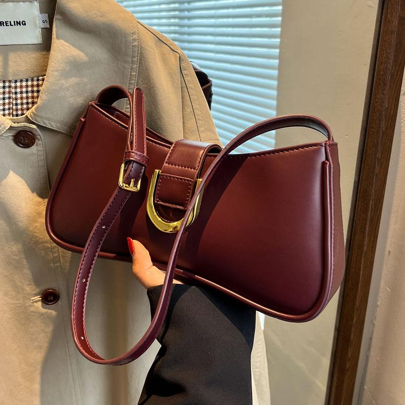 Women's PU Leather Underarm Shoulder Bag Simple Solid Color Zipper Design Crossbody Bag Lady Daily Work Handbags and Purses