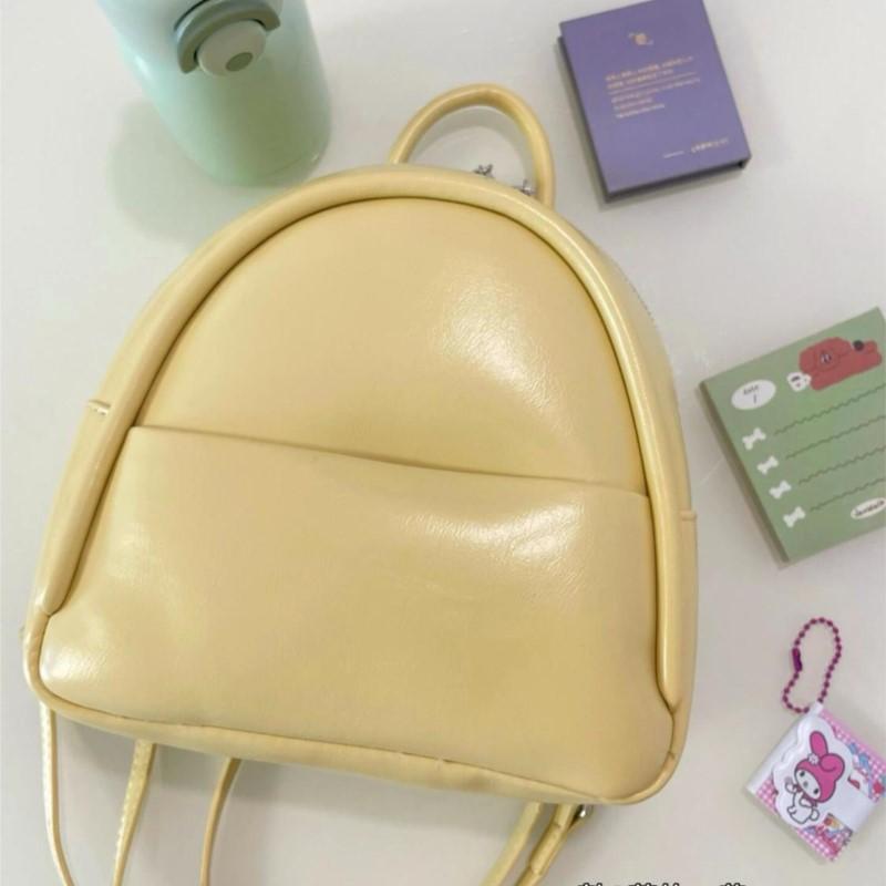 Sweet Cute Yellow Backpack Women Solid Color Small Capacity Leather Daypack Ladies Versatile Lightweight Mini Mochilas Mujer New