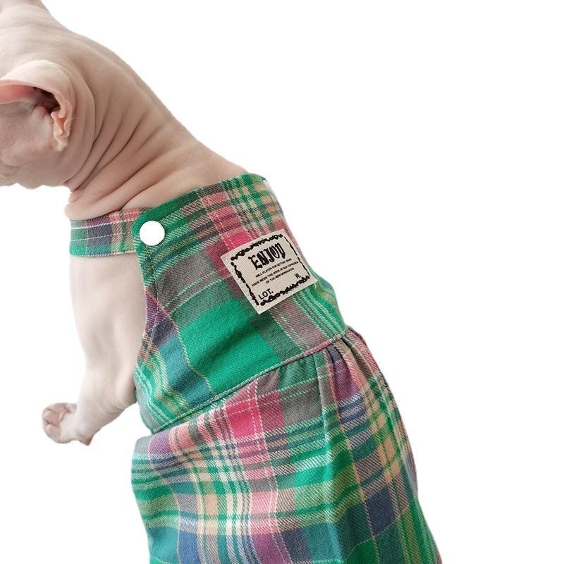 Spring and Summer Sphinx Hairless Cat German Pet Clothes Cotton Plaid Strap Skirt