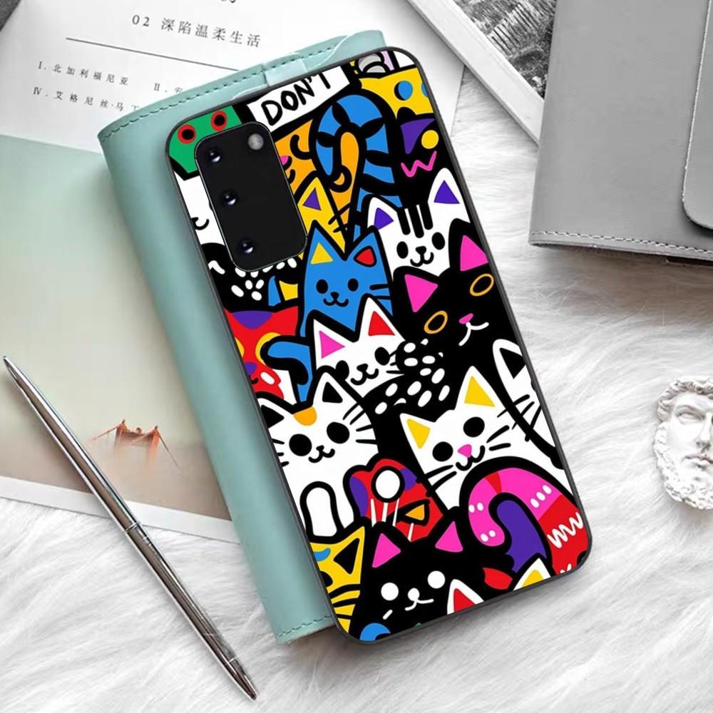 Cartoon Cute Cats Background Phone Case Silicone PC+TPU For Samsung S10 20 30 22 23 24 Plus Lite Ultra Cover