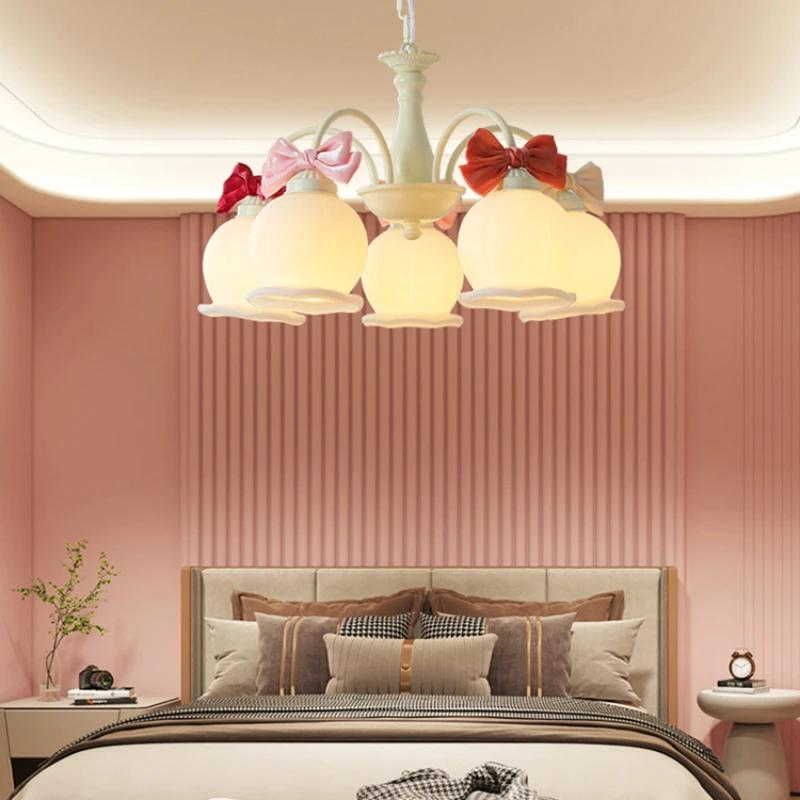 French design living room pendant light dining room romantic warm children's room pendant light sweet bow pink eye protection