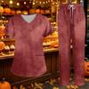 Women's V-Neck Short Sleeve Scrub Set with Pockets Gradient Tie Two Piece Caregiver Work Uniform