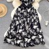 Summer Vintage Women Print Long Dress Elegant V-Neck Sleeveless High Waist A-Line Maxi Vestidos Female New Fashion Robe