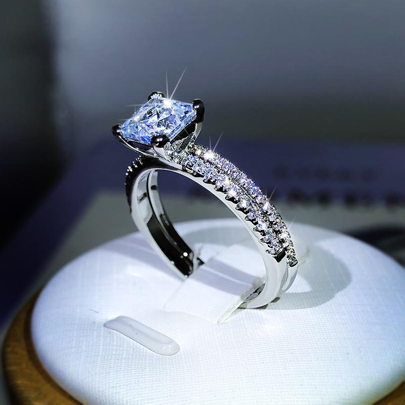 European And American Popular White Zircon Ring Jewelry  Copper For Couple Wedding Party Birthday Gift