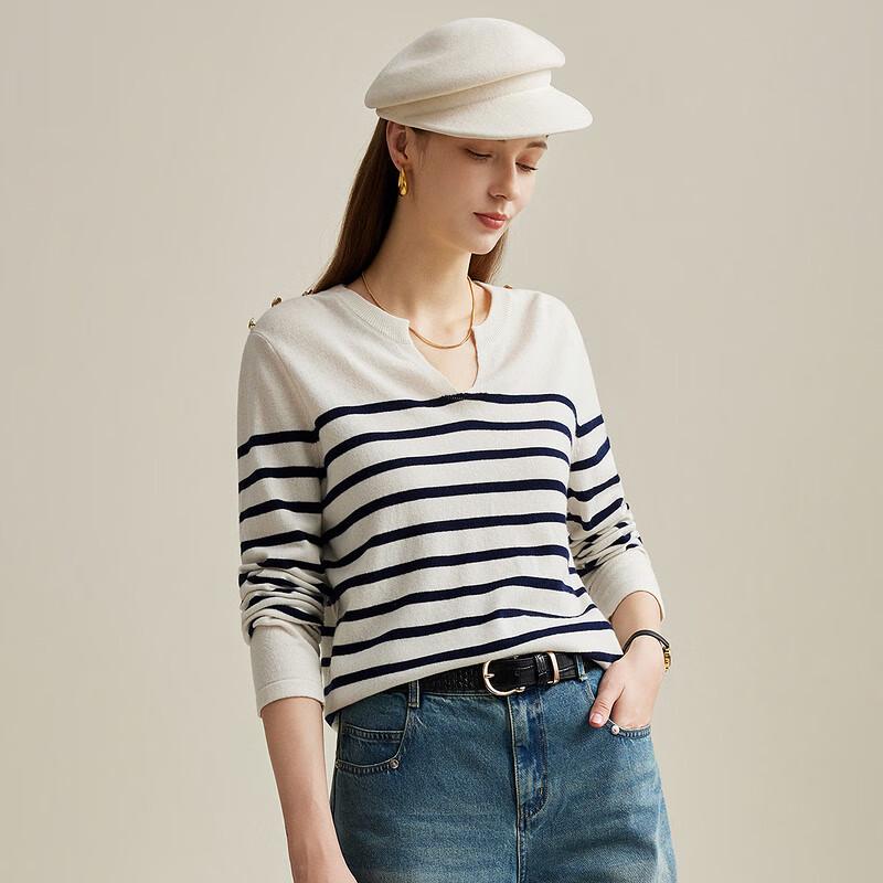 Zhaojun Women's Striped Wool Pullover Sweater