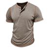 European and American Style Men's Summer Short Sleeve Henry Shirt  Round Neck T-shirt Color Block Top