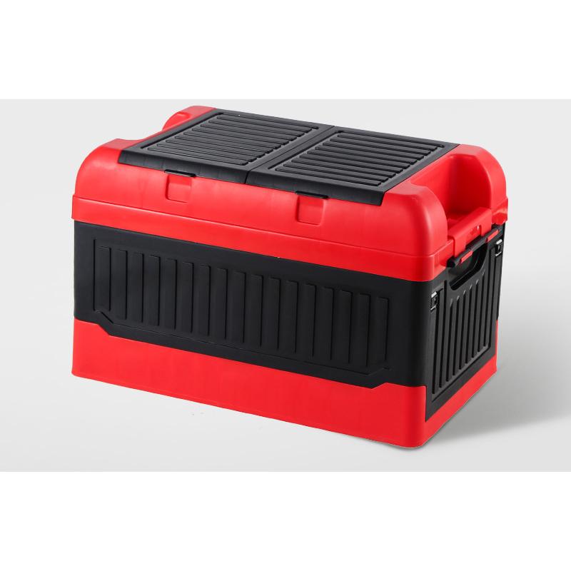 

Ящик для хранения в багажнике автомобиля с 2 крышками, складной, многосекционный, пластиковый органайзер для хранения в автомобиле с чёрный/красный