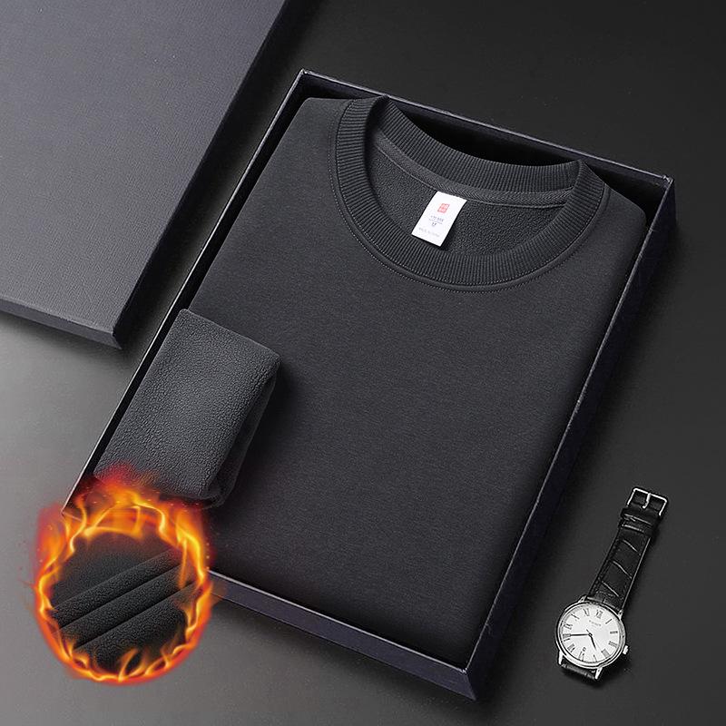 Herren Schwergewicht Baumwoll Hoodie 420g: Winter Einfarbige, Lockere Drop-Shoulder, Rundhals, Mit Samt gefütterte, Langarm Basisschicht
