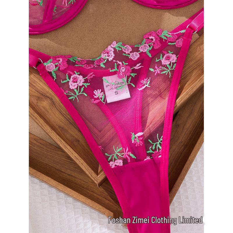 Meimei Red Floral Embroidered Lingerie Set - Sweet & Sexy Bra 24088
