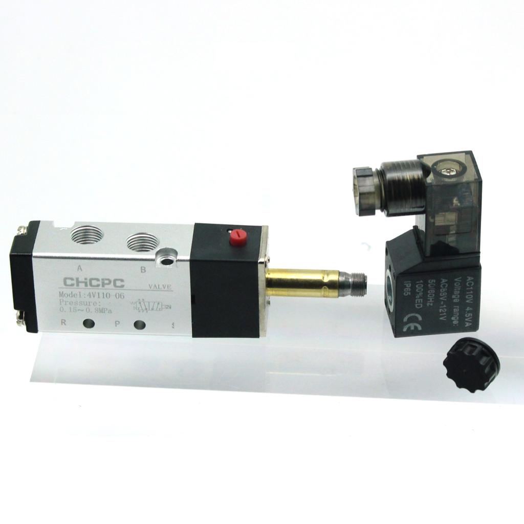 DC24V DC12V AC24V AC110V AC220V 4V110-06 5 Way 2 Position 1/8" Pneumatic Solenoid Valve with 4mm 6mm 8mm Fitting