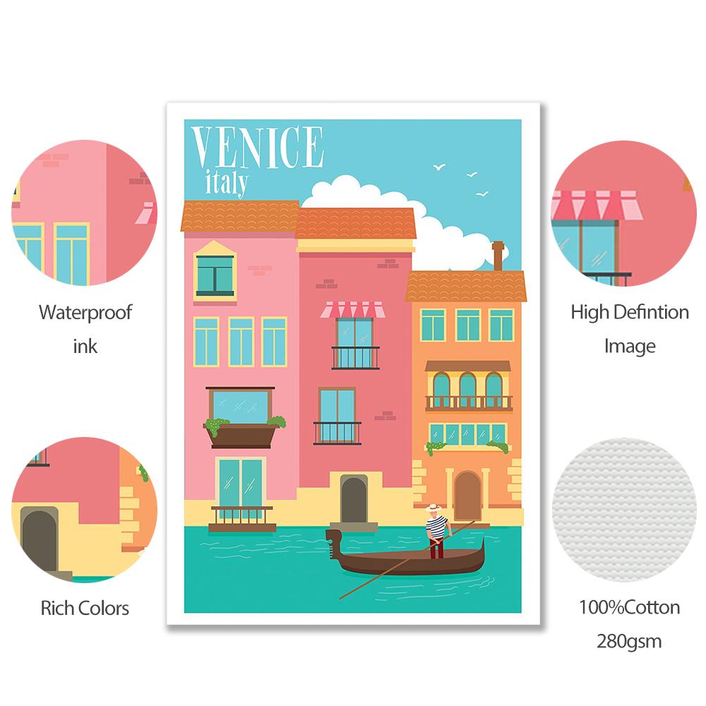 Slavné město Barevná krajina Cestovní plakát Nástěnný tisk New York Londýn Plátno Malba Kancelář Obývací Pokoj Ložnice Domácí Dekorace