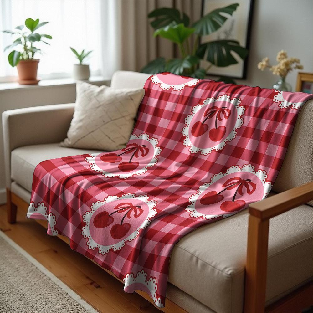 Cherry Bow Star Cartoon Anime Print Flannel Blanket Soft Warm Throw for Kids Bedroom Sofa Christmas Office Car