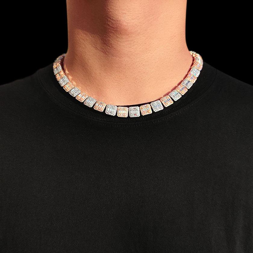 

Европейский и американский новый хип-хоп 10 мм, смешанная инкрустированная лестница, квадратный циркон, сахарная цепочка, индивидуальные ювелирные изделия, мужское ожерелье 16 inches (length 40cm)