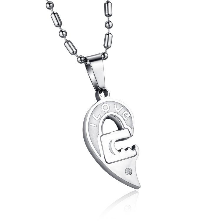 European and American Jewelry Accessories Titanium Molten Steel Black and White Lock Key Puzzle Couple Necklace Pendant