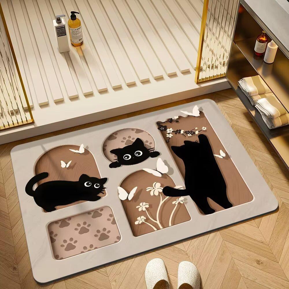 Kitten Diatom Mud Bathroom Floor Mat Non-Slip Absorbent Quick-Drying Foot Mat Toilet Toilet Door Carpet Dirt-Resistant
