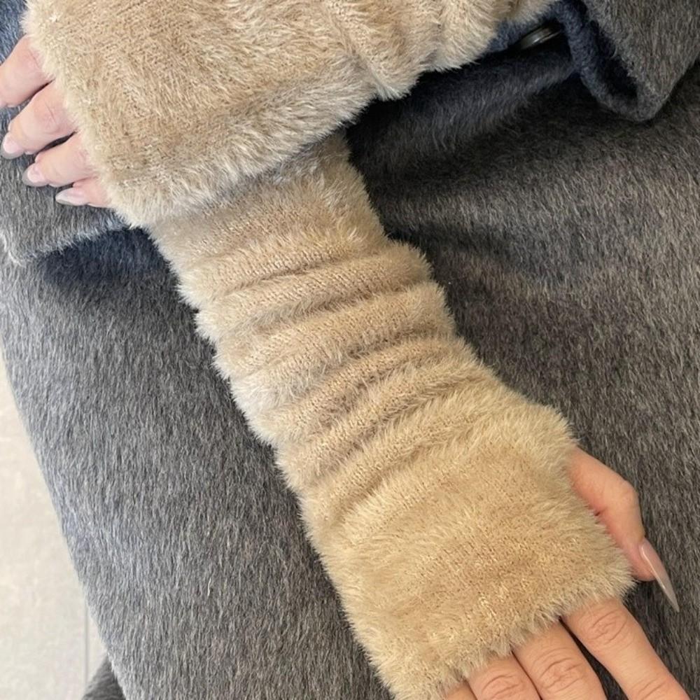 Loch Wollhandschuhe Einfarbig Lange Fingerlose Ärmel Langer Handgelenkschutz Gestrickte Warme Ärmel JK