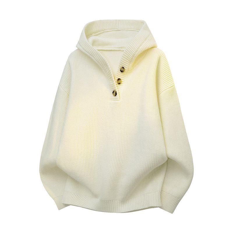 Men's Retro Loose-Fit Knitted Hoodie Sweater - Solid Color, Casual & Trendy for Autumn/Winter