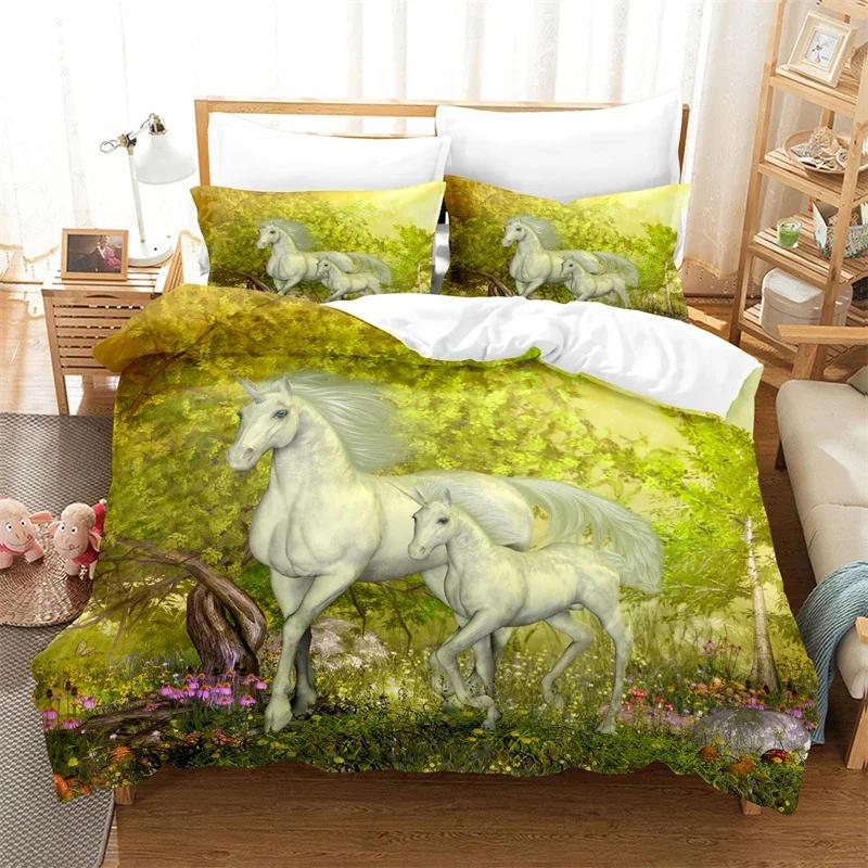 Bettdecke Weißes Einhorn Twin Size Süßes Fliegendes Pferd Bettwäsche-Set Für Teenager Kind Mädchen Mikrofaser Wildtier Bettdecke