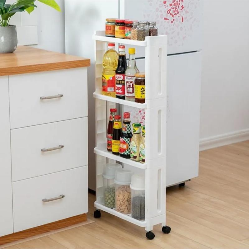 3 Layer Kitchen Bathroom Gap Storage Rack Multi Purpose Rolling Narrow Space Organizer Living Room Study Storage Shelf