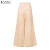 ZANZEA Women Casual Side Zipper Solid Color Loose Wide Leg Pants