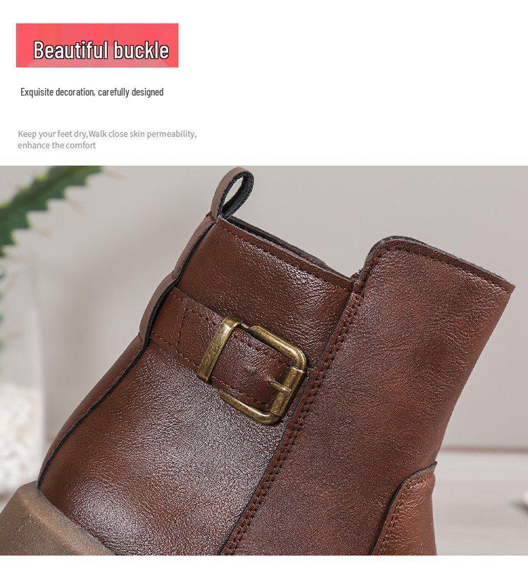 Women's Retro Round Toe Side Zipper Martin Boots - Short Tube, Thick Sole, Flat Bottom, British Style, Plus Size Available.