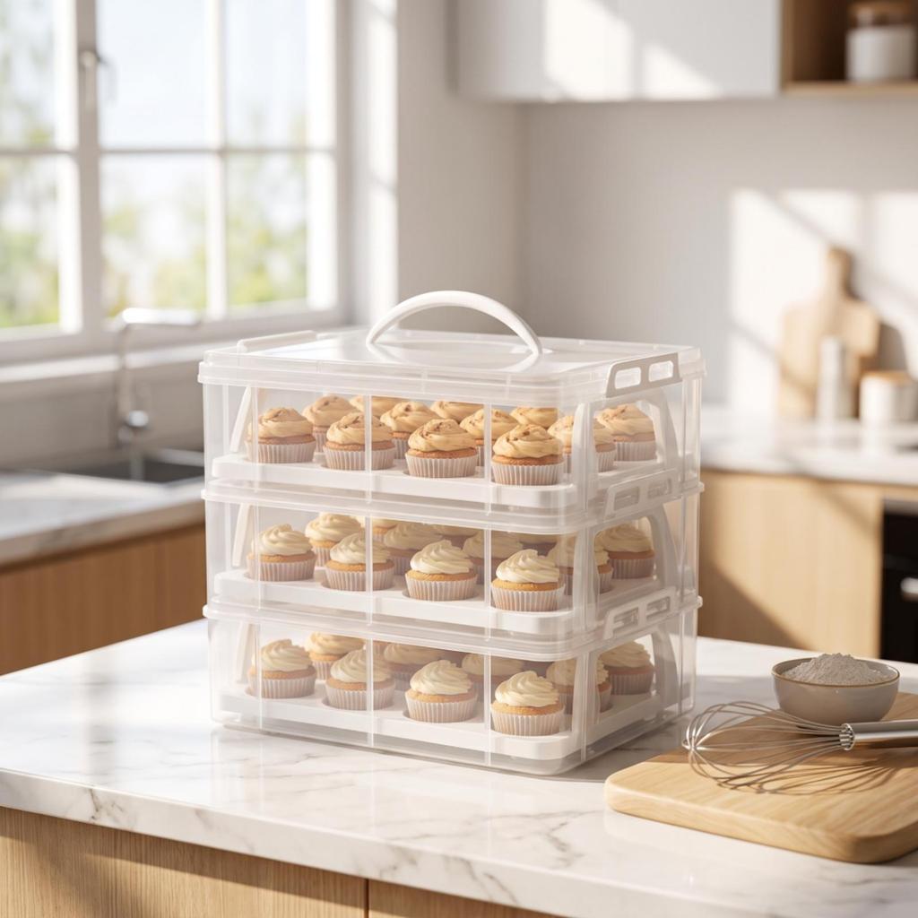 Cupcake Carrier with Lid and Handle Clear Secure for Home Cooks, Parties,