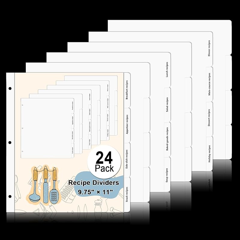 Recipe Dividers for 3 Ring Binder Set 9 3/4”×11” Black and Pre-Printed Recipe Binder Dividers Recipe Organizer Personalized Family Recipe Binder