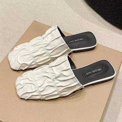 Slippers Women Summer Flat Shoes Female Cover Toe Luxury Slides Pantofle Square Silver Designer  Slippers Casual Female Shoe
