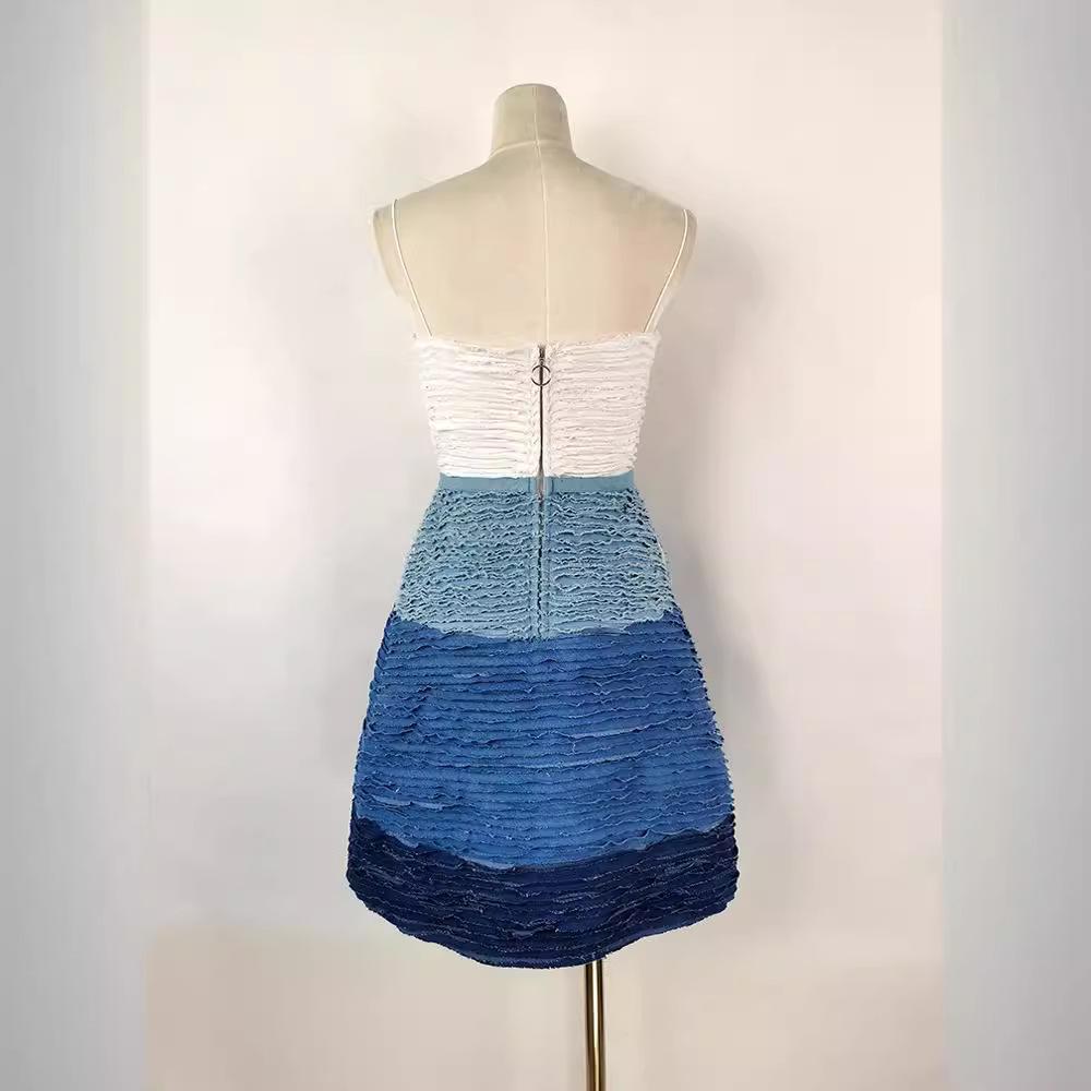 Designer Denim Gradient Blue Tube Top Dress - Style 22238
