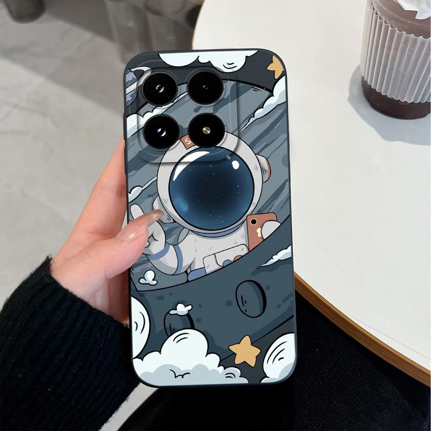 Cute Moon Astronaut Phone Case For Xiaomi 17 15 15T 14 14T Pro Poco C71 C75 M7 M8 F7 F8 Casing Soft Liquid Silicone Anti Slip Shell  For Xiaomi Covers