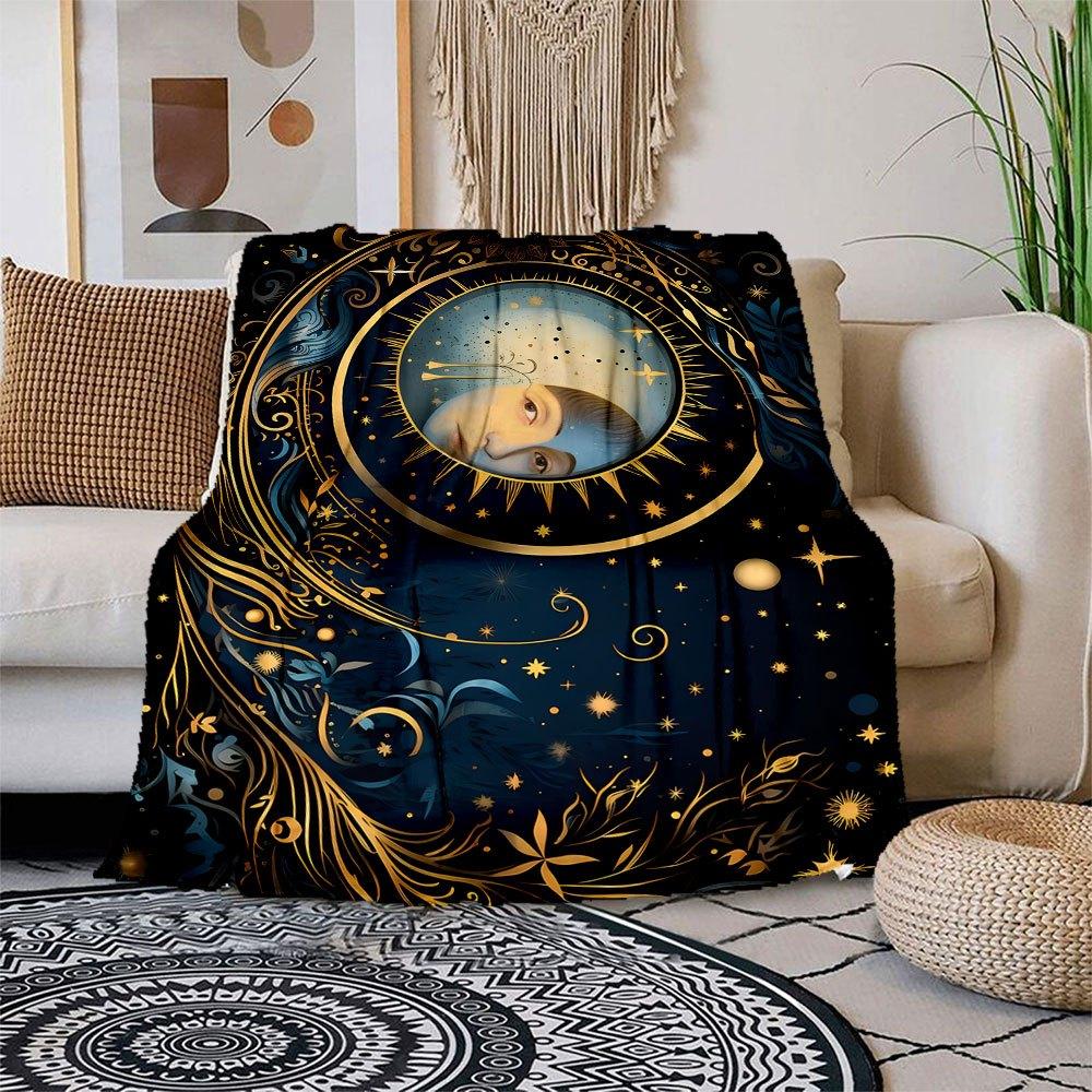 Starry Night Dreams: Celestial Art Print Blanket Flannel Throw Blanket for Sofa, Bed, Travel, Camping, Office, Couch, Chair, And Bed Gift f 150x180cm