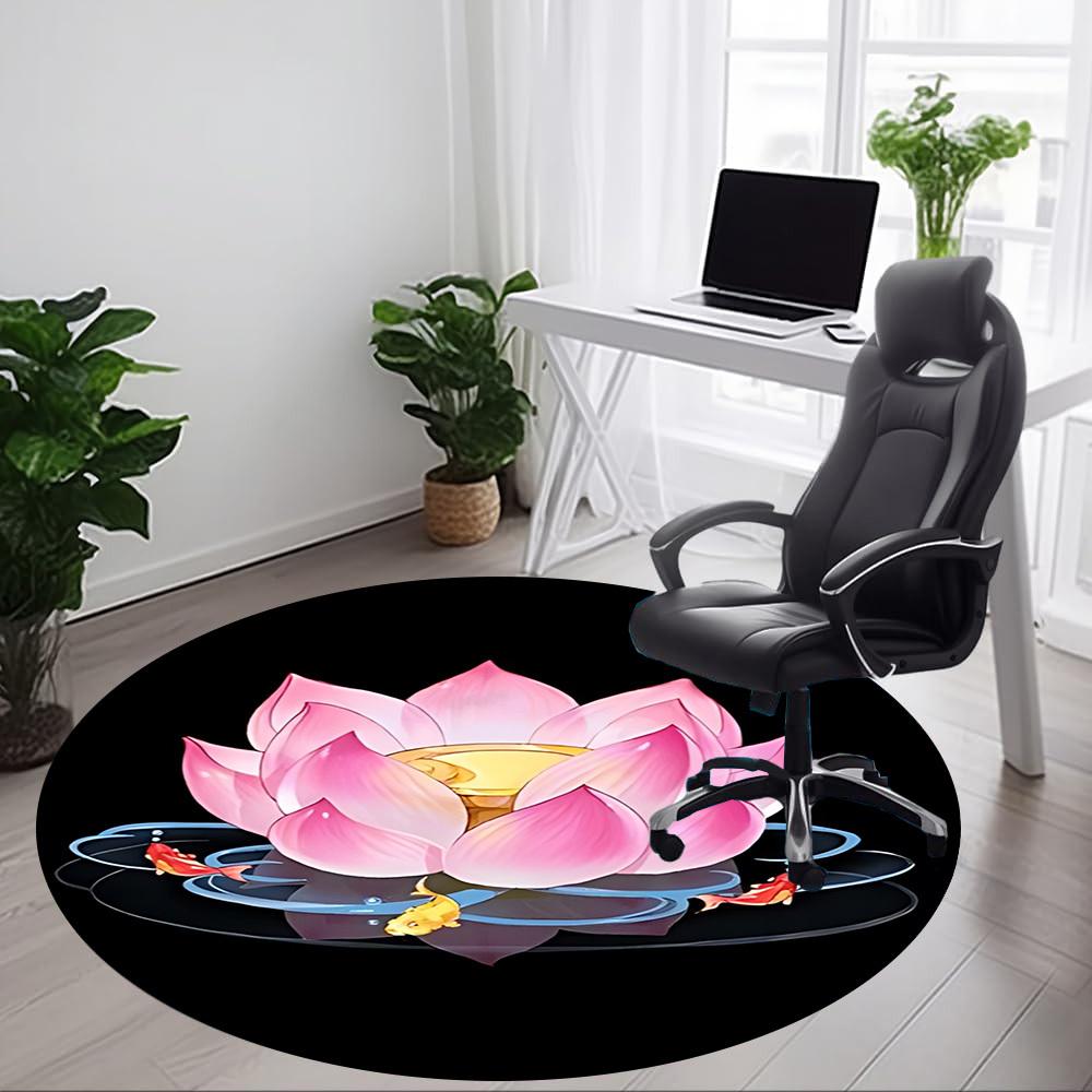 1pc Lotus Flower Chair Carpet for Office, Round Non Slip Durable Large Size Office Carpet, Suitable for Office